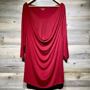 Catherines Women’s 2X Red Sequin Drape Neck Layered Look Stretch 3/4 Sleeve Top